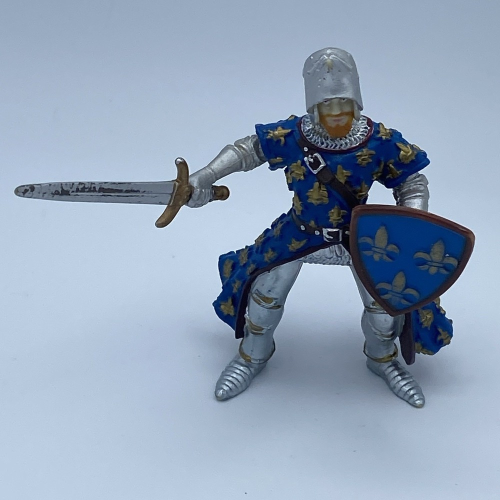 Papo 2005 Medieval Knight Blue Gold Fleur-de-lis Armored Figure Cake‎ Topper